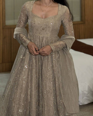 Beige Fendi Crush Anarkali Gown ClothsVilla