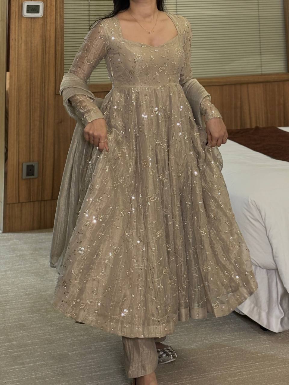 Beige Fendi Crush Anarkali Gown ClothsVilla