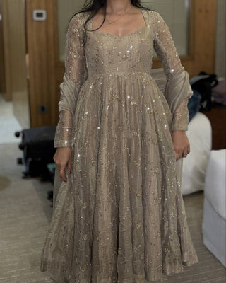 Beige Fendi Crush Anarkali Gown ClothsVilla
