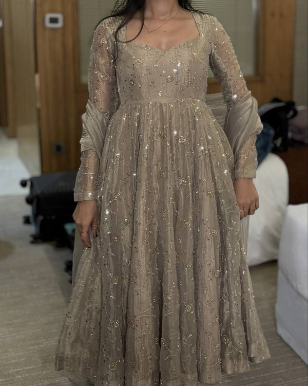 Beige Fendi Crush Anarkali Gown ClothsVilla