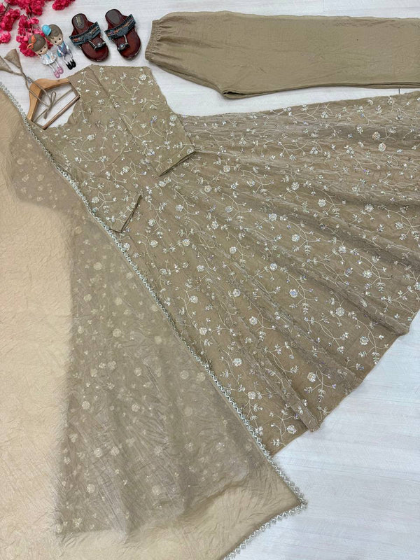 Beige Fendi Crush Anarkali Gown ClothsVilla