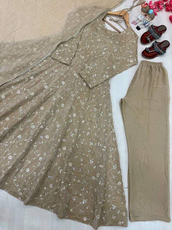 Beige Fendi Crush Anarkali Gown ClothsVilla