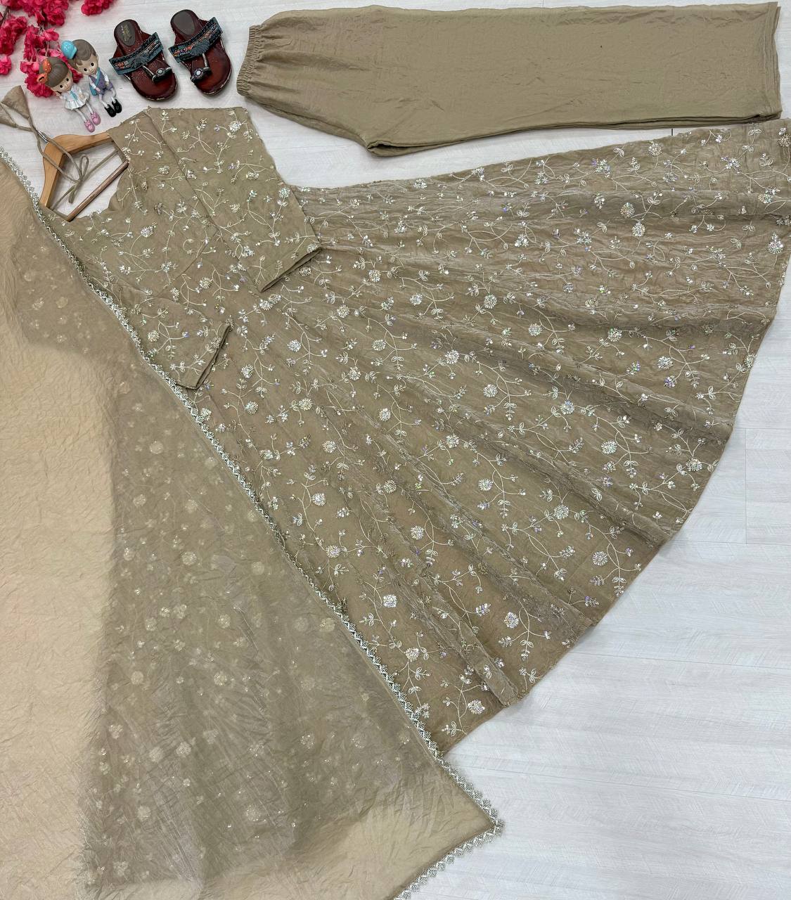 Beige Fendi Crush Anarkali Gown ClothsVilla