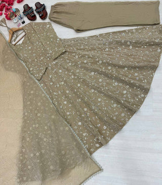 Beige Fendi Crush Anarkali Gown ClothsVilla