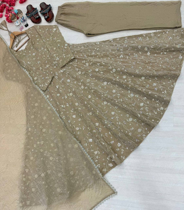 Beige Fendi Crush Anarkali Gown ClothsVilla