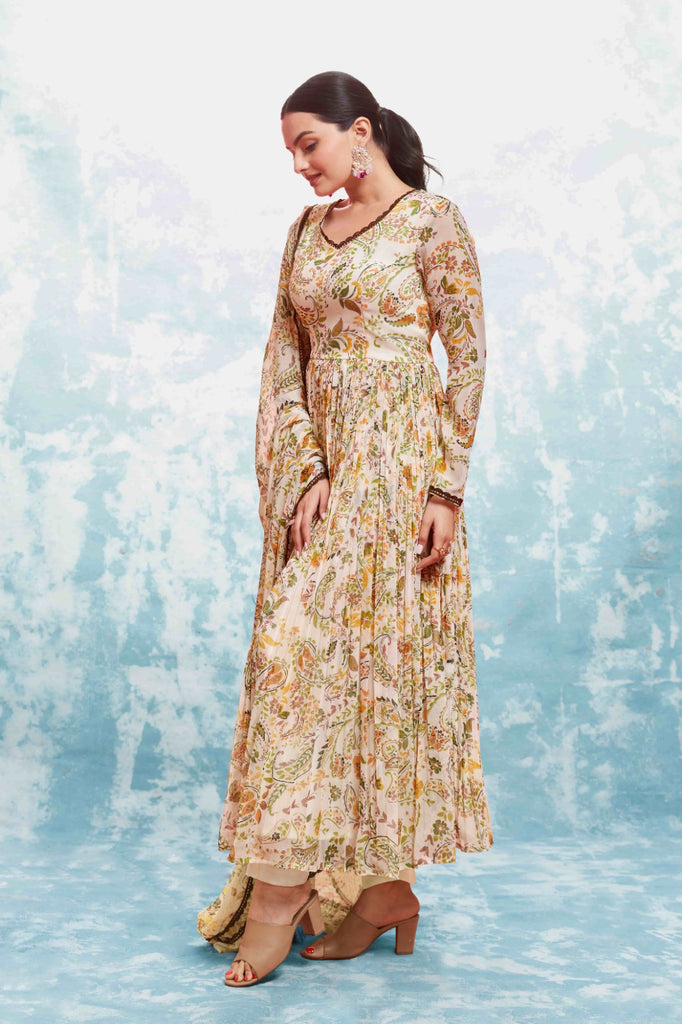 Beige Georgette Printed Suit Set | Fully Stitched & Ready to Wear ClothsVilla