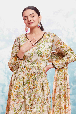 Beige Georgette Printed Suit Set | Fully Stitched & Ready to Wear ClothsVilla