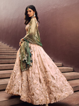 Beige Green Viscos fabric Sequins work Semi-Stitched Lehenga choli & Dupatta ClothsVilla