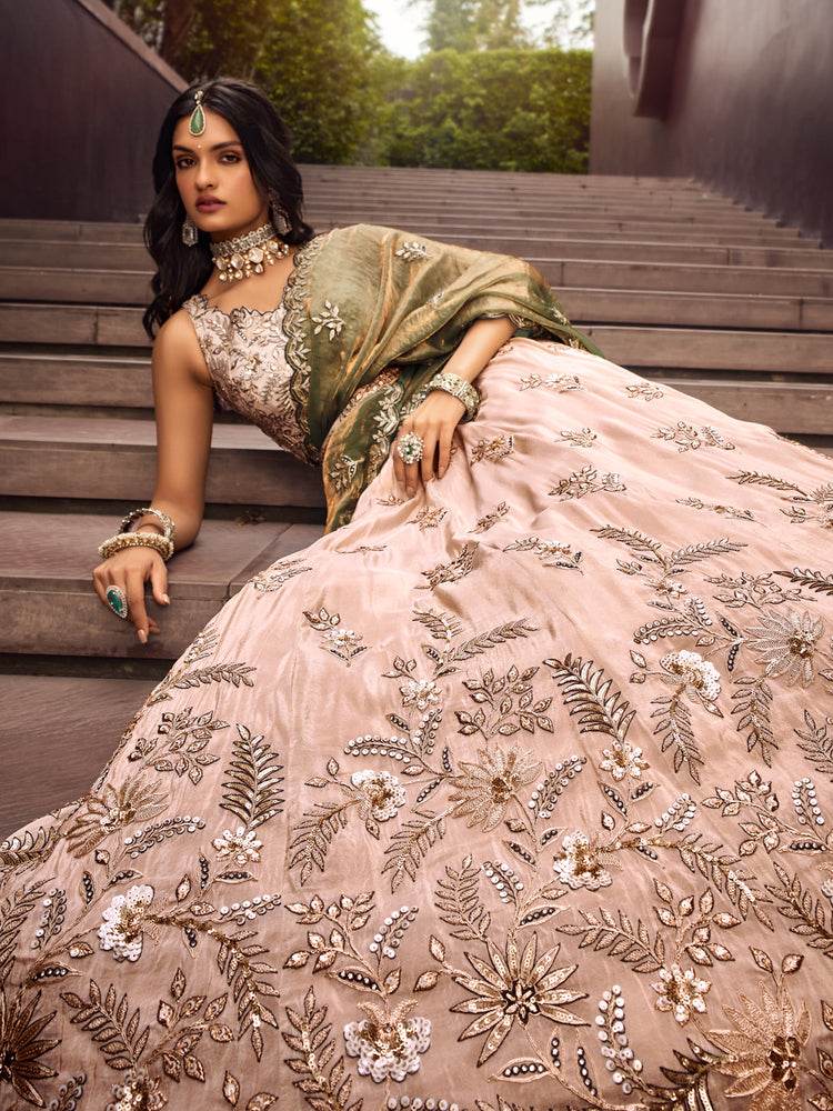Beige Green Viscos fabric Sequins work Semi-Stitched Lehenga choli & Dupatta ClothsVilla