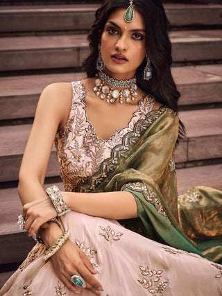Beige Green Viscos fabric Sequins work Semi-Stitched Lehenga choli & Dupatta ClothsVilla
