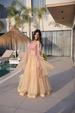 Beige Modern Ethnic Lehenga with Shrug ClothsVilla
