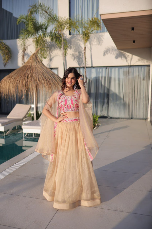 Beige Modern Ethnic Lehenga with Shrug ClothsVilla