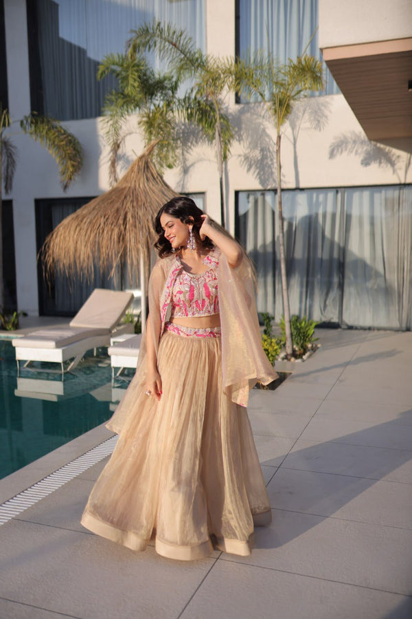 Beige Modern Ethnic Lehenga with Shrug ClothsVilla