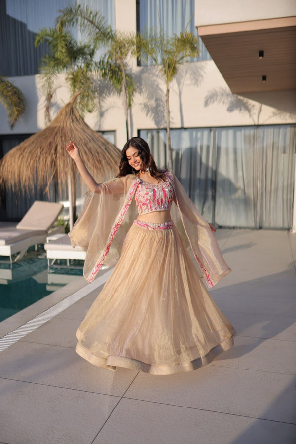 Beige Modern Ethnic Lehenga with Shrug ClothsVilla