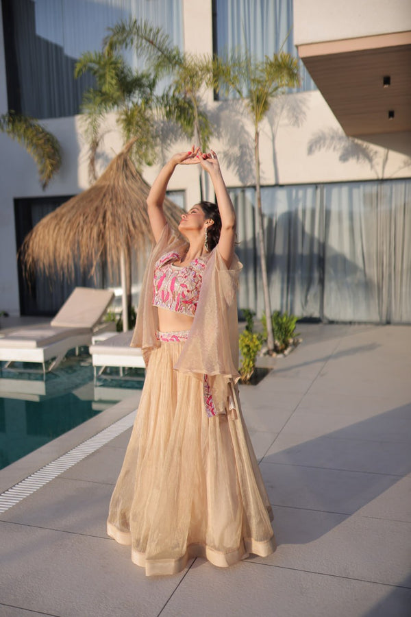 Beige Modern Ethnic Lehenga with Shrug ClothsVilla