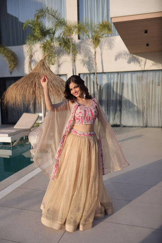 Beige Modern Ethnic Lehenga with Shrug ClothsVilla
