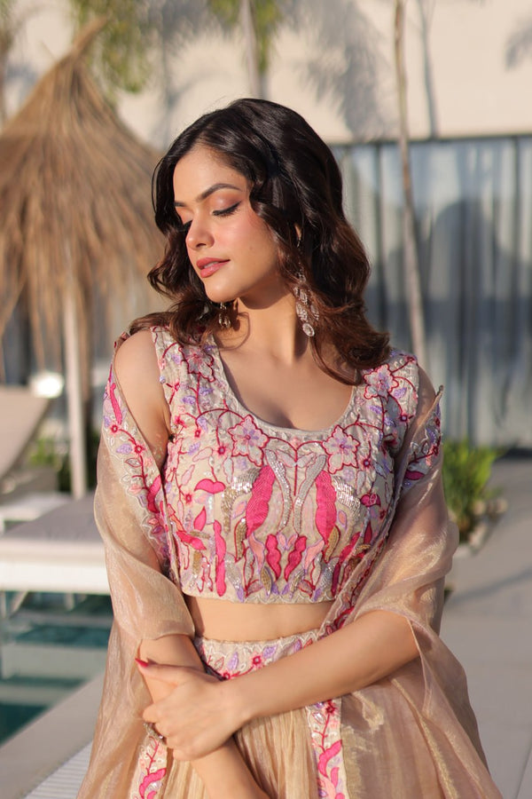 Beige Modern Ethnic Lehenga with Shrug ClothsVilla