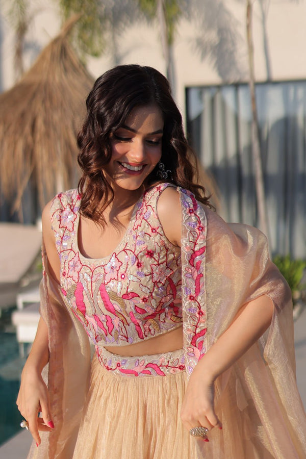 Beige Modern Ethnic Lehenga with Shrug ClothsVilla