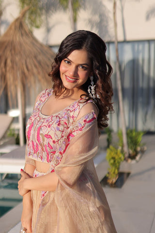 Beige Modern Ethnic Lehenga with Shrug ClothsVilla