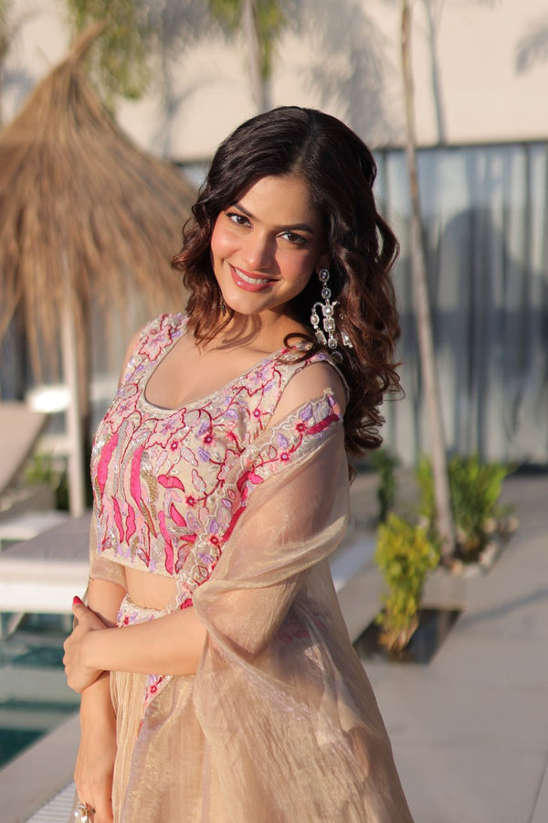 Beige Modern Ethnic Lehenga with Shrug ClothsVilla