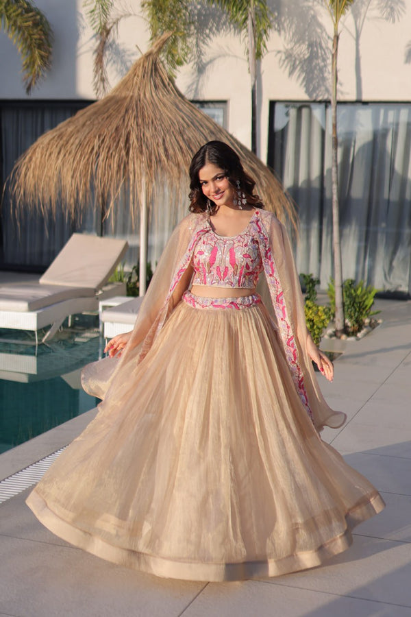 Beige Modern Ethnic Lehenga with Shrug ClothsVilla