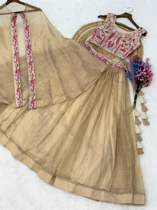 Beige Modern Ethnic Lehenga with Shrug ClothsVilla