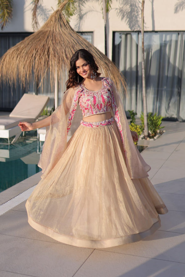 Beige Modern Ethnic Lehenga with Shrug ClothsVilla