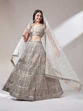 Load image into Gallery viewer, Beige - Net Mirror &amp; Sequins Embroiderey Semi-Stitched Lehenga choli Clothsvilla