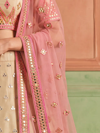 Beige Organza Embroidered Foil Mirror Work Lehenga Choli Clothsvilla