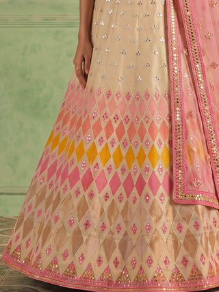 Beige Organza Embroidered Foil Mirror Work Lehenga Choli Clothsvilla