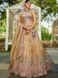 Load image into Gallery viewer, Beige Premium Tissue Fabric Semi-Stitched Lehenga Set with Sequins, Coding &amp; Thread Embroidery Work ClothsVilla