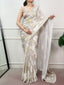Beige Printed Satin Silk Saree ClothsVilla