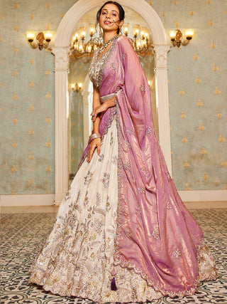 Beige Purple Viscos fabric Sequins work Semi-Stitched Lehenga choli & Dupatta ClothsVilla
