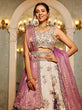 Load image into Gallery viewer, Beige Purple Viscos fabric Sequins work Semi-Stitched Lehenga choli &amp; Dupatta ClothsVilla
