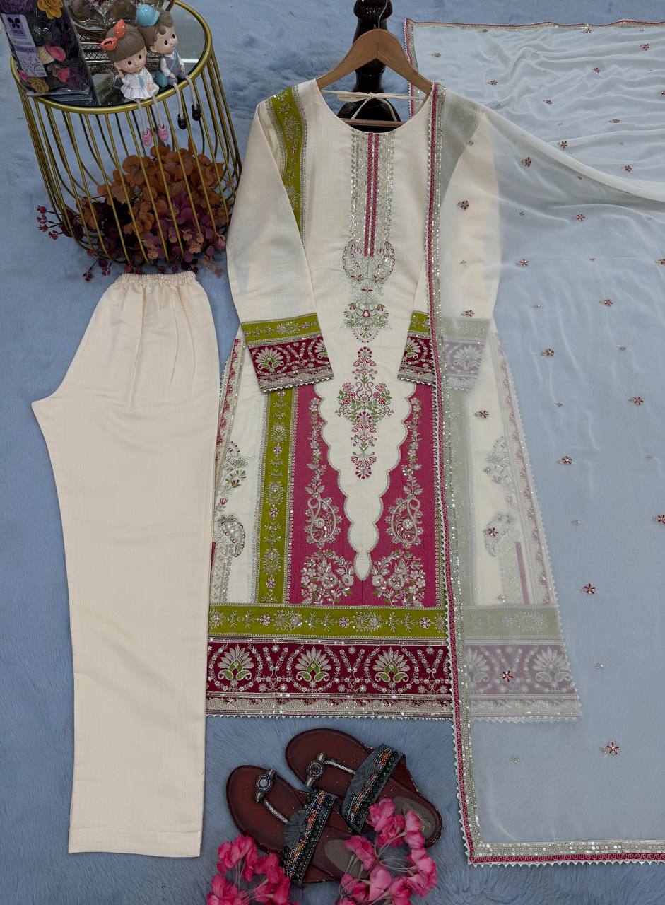 Beige Silk Embroidered Kurta Set ClothsVilla