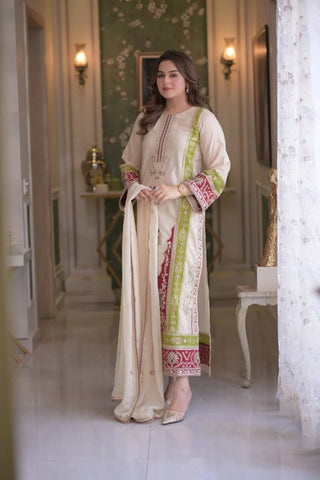 Beige Silk Embroidered Kurta Set ClothsVilla