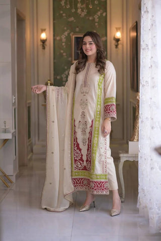 Beige Silk Embroidered Kurta Set ClothsVilla