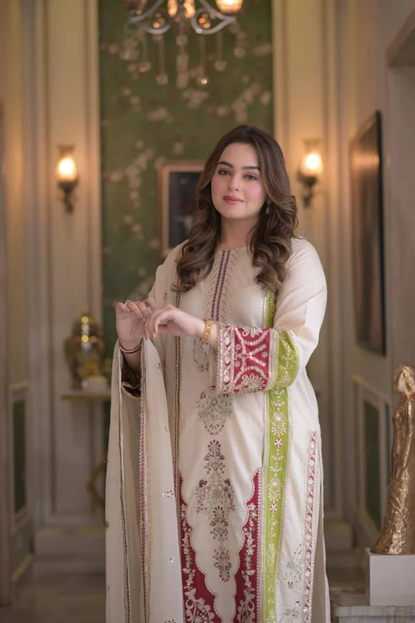 Beige Silk Embroidered Kurta Set ClothsVilla