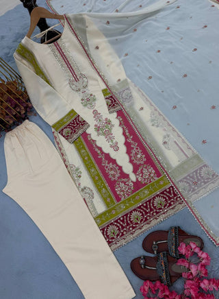 Beige Silk Embroidered Kurta Set ClothsVilla