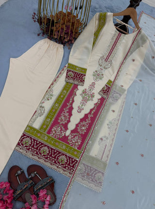 Beige Silk Embroidered Kurta Set ClothsVilla