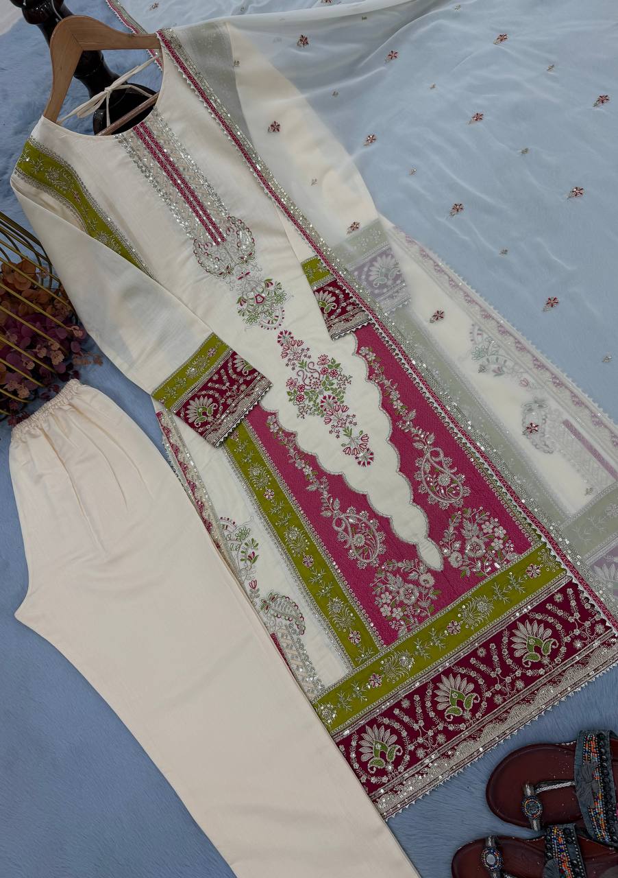 Beige Silk Embroidered Kurta Set ClothsVilla