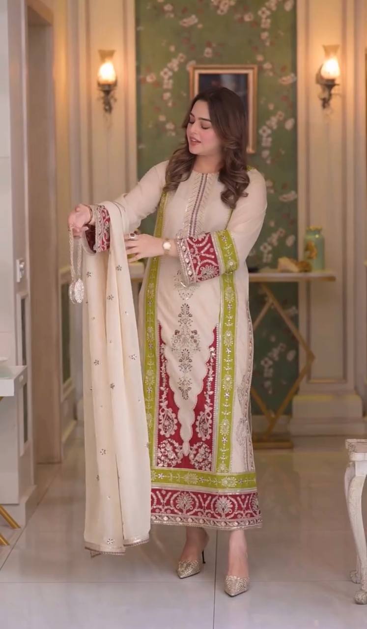 Beige Silk Embroidered Kurta Set ClothsVilla