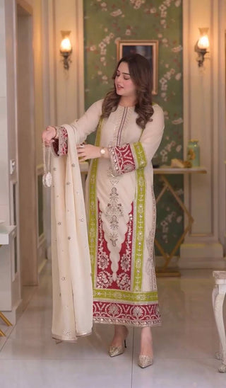 Beige Silk Embroidered Kurta Set ClothsVilla