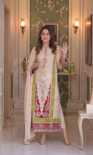 Beige Silk Embroidered Kurta Set ClothsVilla
