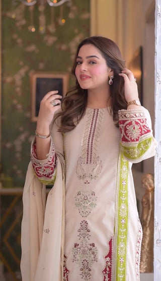 Beige Silk Embroidered Kurta Set ClothsVilla