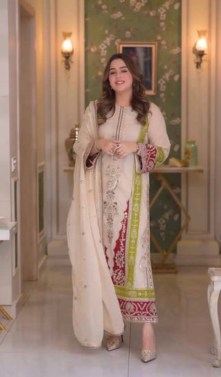 Beige Silk Embroidered Kurta Set ClothsVilla
