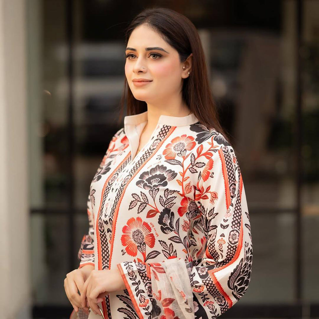 Beige Trendy Pure American Crepe Digital Print Co-Ord Set with Chiffon Georgette Dupatta ClothsVilla