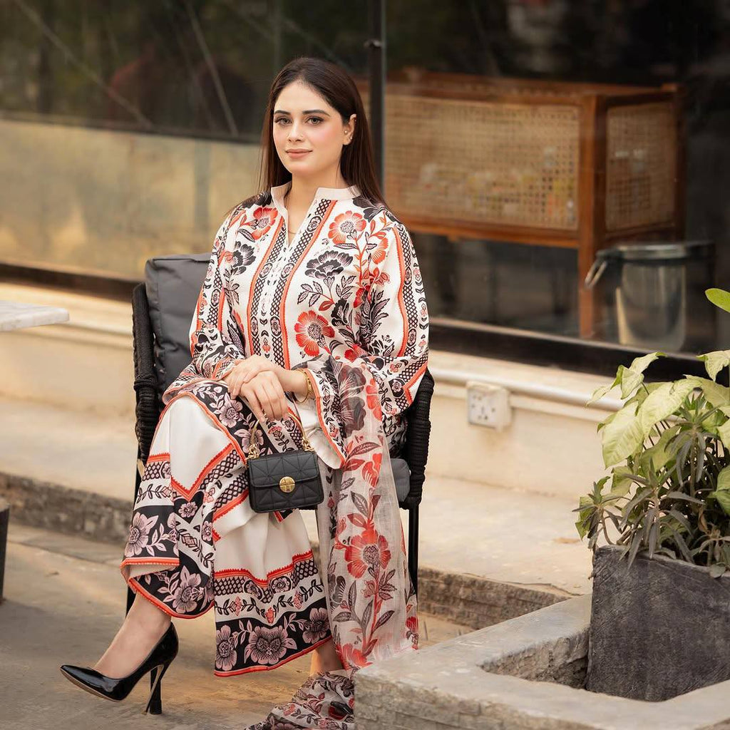 Beige Trendy Pure American Crepe Digital Print Co-Ord Set with Chiffon Georgette Dupatta ClothsVilla