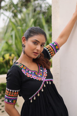 Black 14 Kg Rayon Kutchi Gamthi Embroidered Kurti ClothsVilla