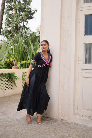 Black 14 Kg Rayon Kutchi Gamthi Embroidered Kurti ClothsVilla